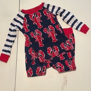 Hatley Red White Blue Navy Lobster Stripe Pajamas Kids size 5 Organic Cotton